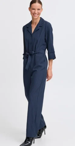 Midde jumpsuit navy pinstripe mix