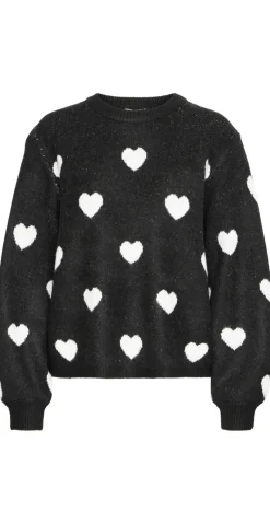 Minya strik med hjerter sort/off white