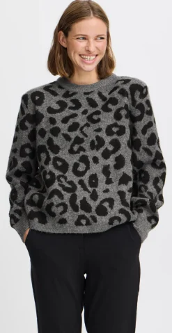 Minya strik med leopard mid. grey melange