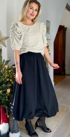 Molurex bluse i glimmerlook med pufærmer moonbeam
