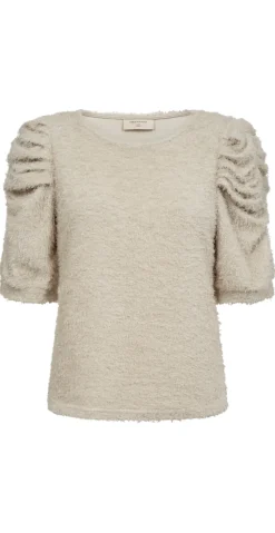 Molurex bluse i glimmerlook med pufærmer moonbeam
