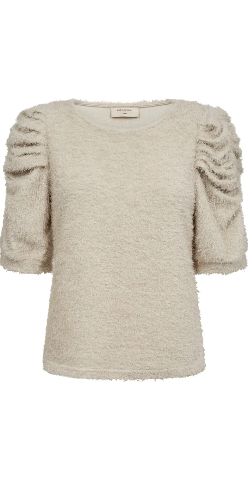 Molurex bluse i glimmerlook med pufærmer moonbeam