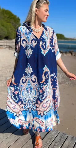 Nataline kjole med krave og paisley navy LikeLondon