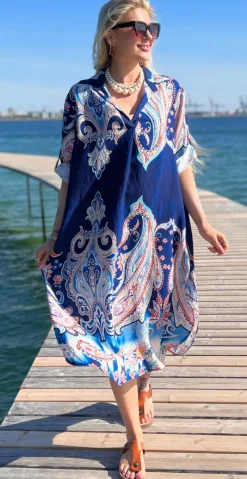 Nataline kjole med krave og paisley navy LikeLondon