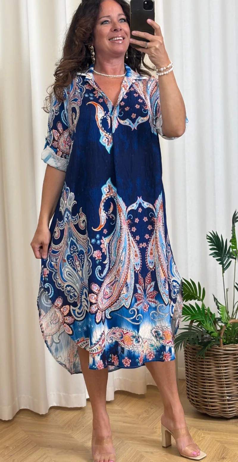 Nataline kjole med krave og paisley navy LikeLondon