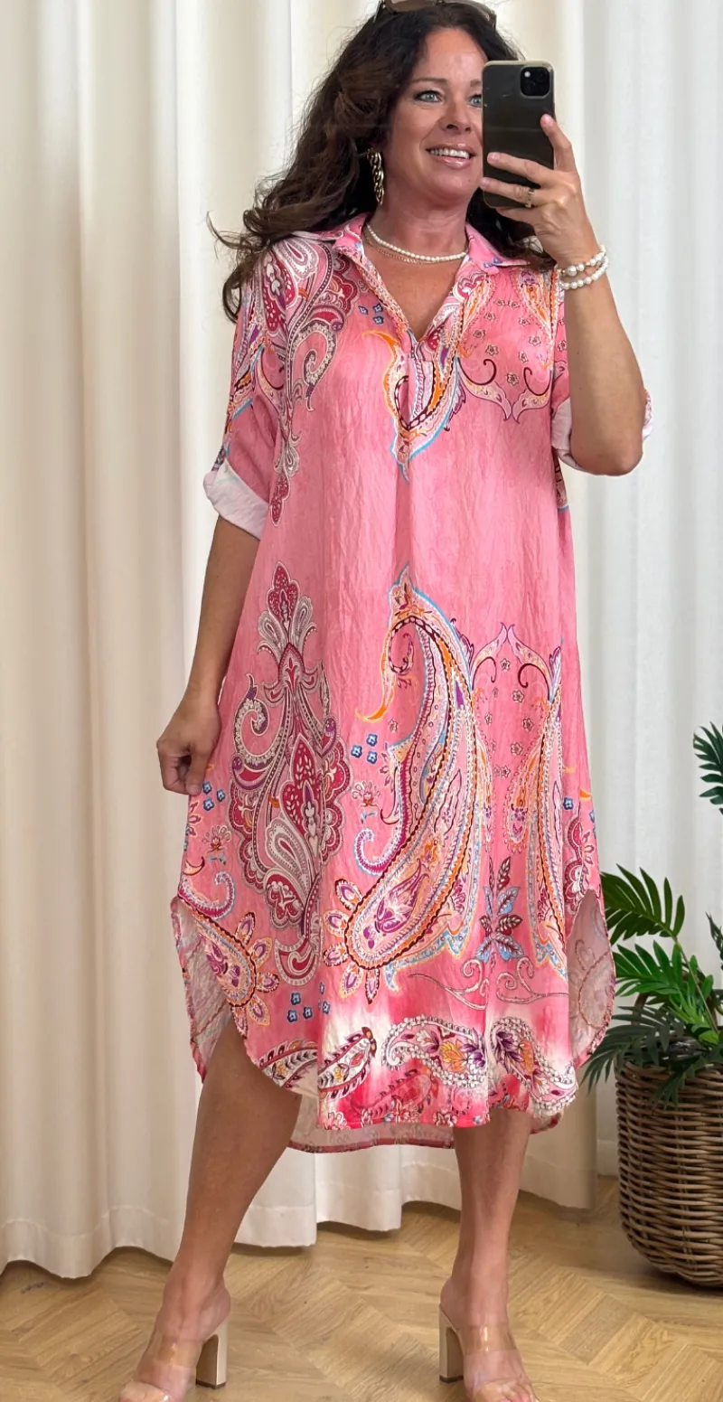Nataline kjole med krave og paisley pink LikeLondon