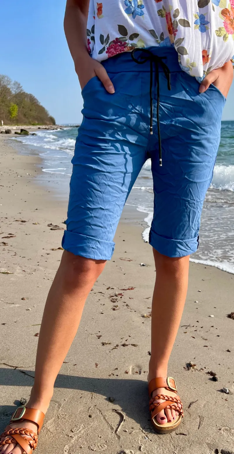 Nora shorts m. stræk og snøre denimblå LikeLondon