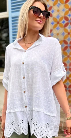 Oda skjortebluse med broderi anglaise hvid LikeLondon