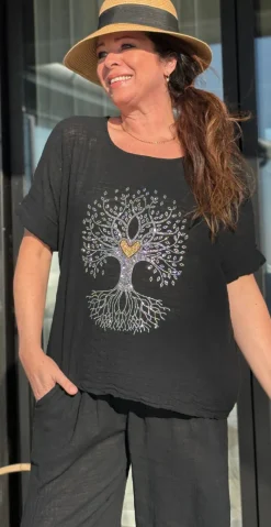 Olive bluse med paillet træ sort LikeLondon