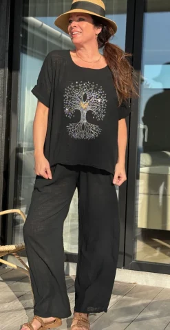 Olive bluse med paillet træ sort LikeLondon