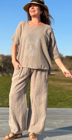 Olive bluse med paillet træ fango LikeLondon