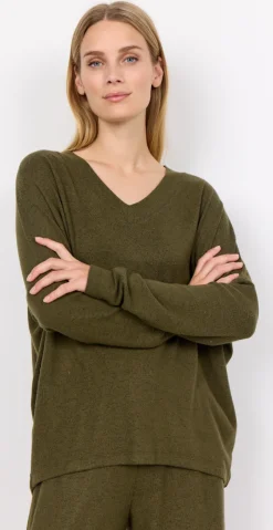 Olivia bluse med v-udskæring oliven