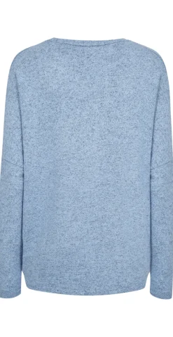 Olivia strikbluse med rund hals lysblå melange