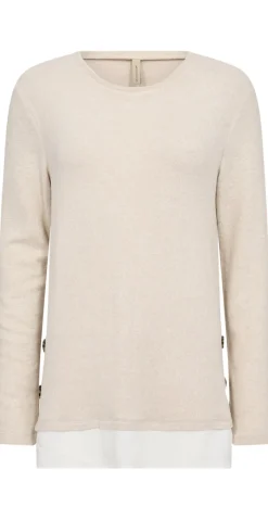 Olivia strikbluse med skjortekant beige