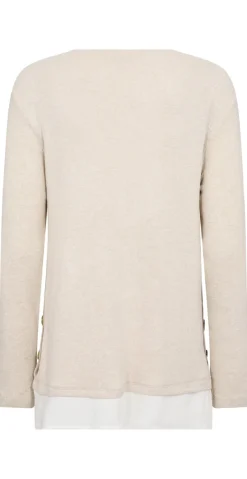 Olivia strikbluse med skjortekant beige