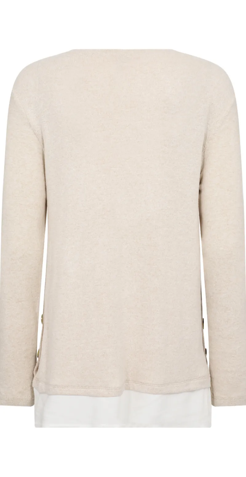 Olivia strikbluse med skjortekant beige
