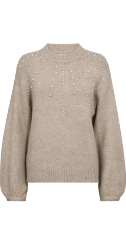 Pearl uld-pullover med perler taupe