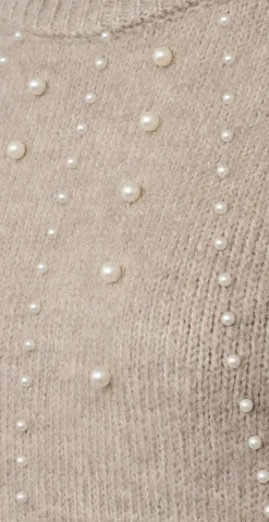 Pearl uld-pullover med perler taupe