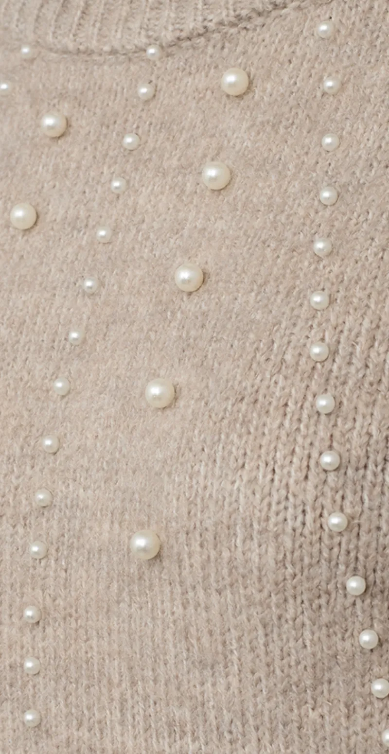Pearl uld-pullover med perler taupe