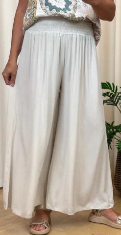 Peggy bukser med brede ben og smock beige LikeLondon