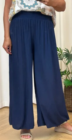 Peggy bukser med brede ben og smock navy LikeLondon