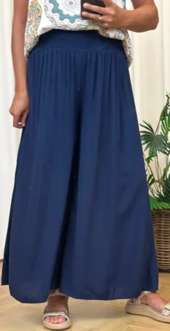 Peggy bukser med brede ben og smock navy LikeLondon