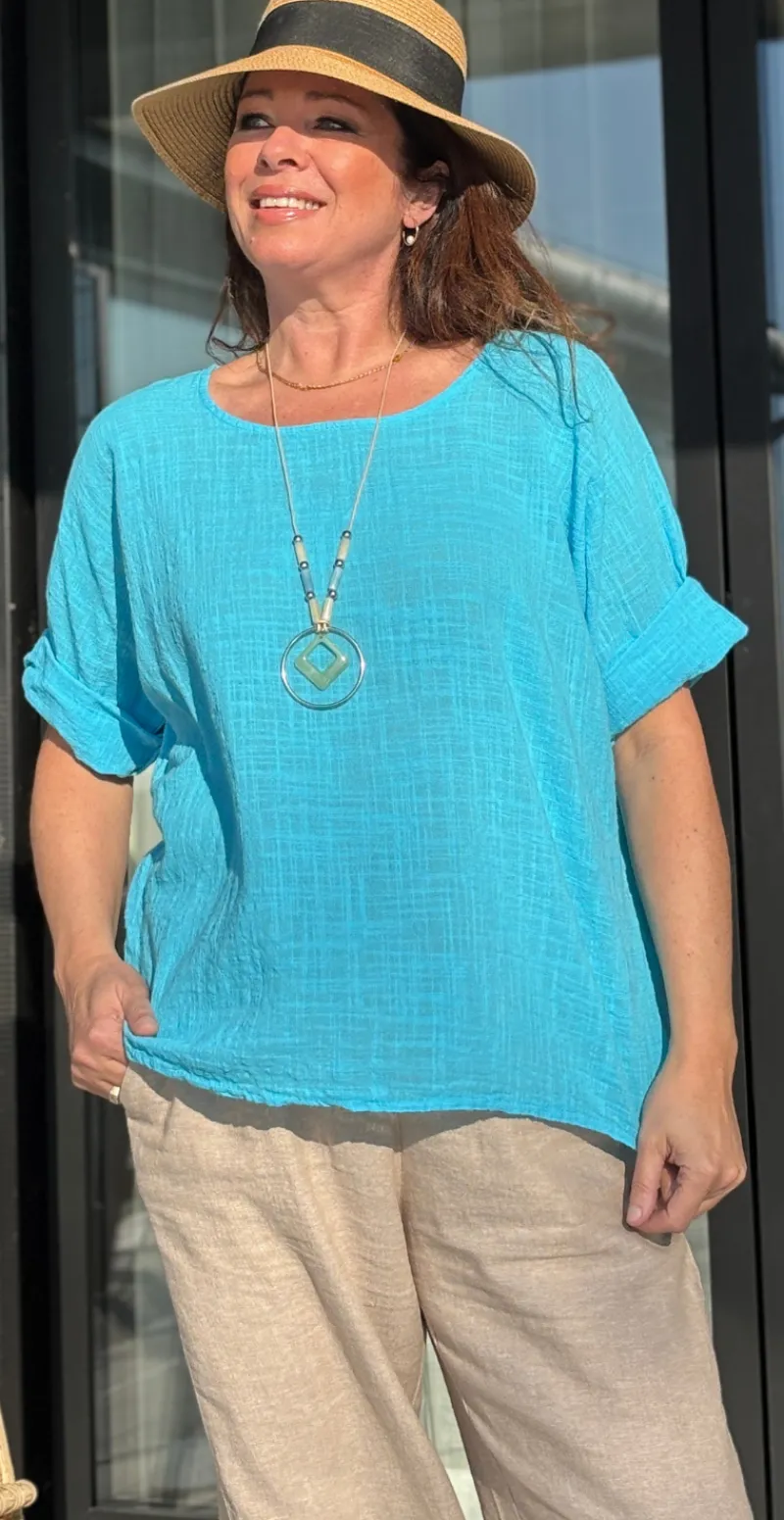 Penny bluse med halskæde blå LikeLondon