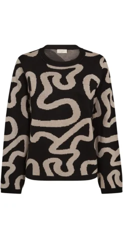 Pullover med mønster black w. taupe