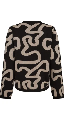 Pullover med mønster black w. taupe