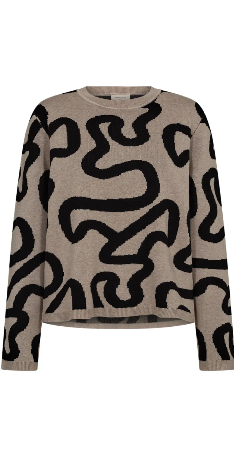Pullover med mønster simply taupe w. black