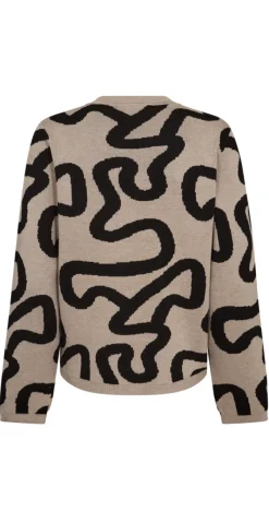 Pullover med mønster simply taupe w. black