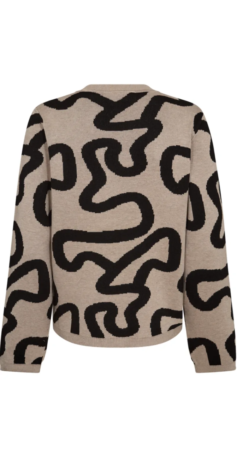 Pullover med mønster simply taupe w. black