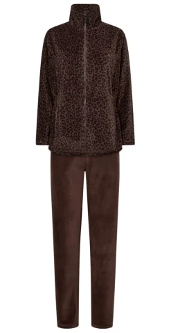 Pyjamassæt i velour med print brun