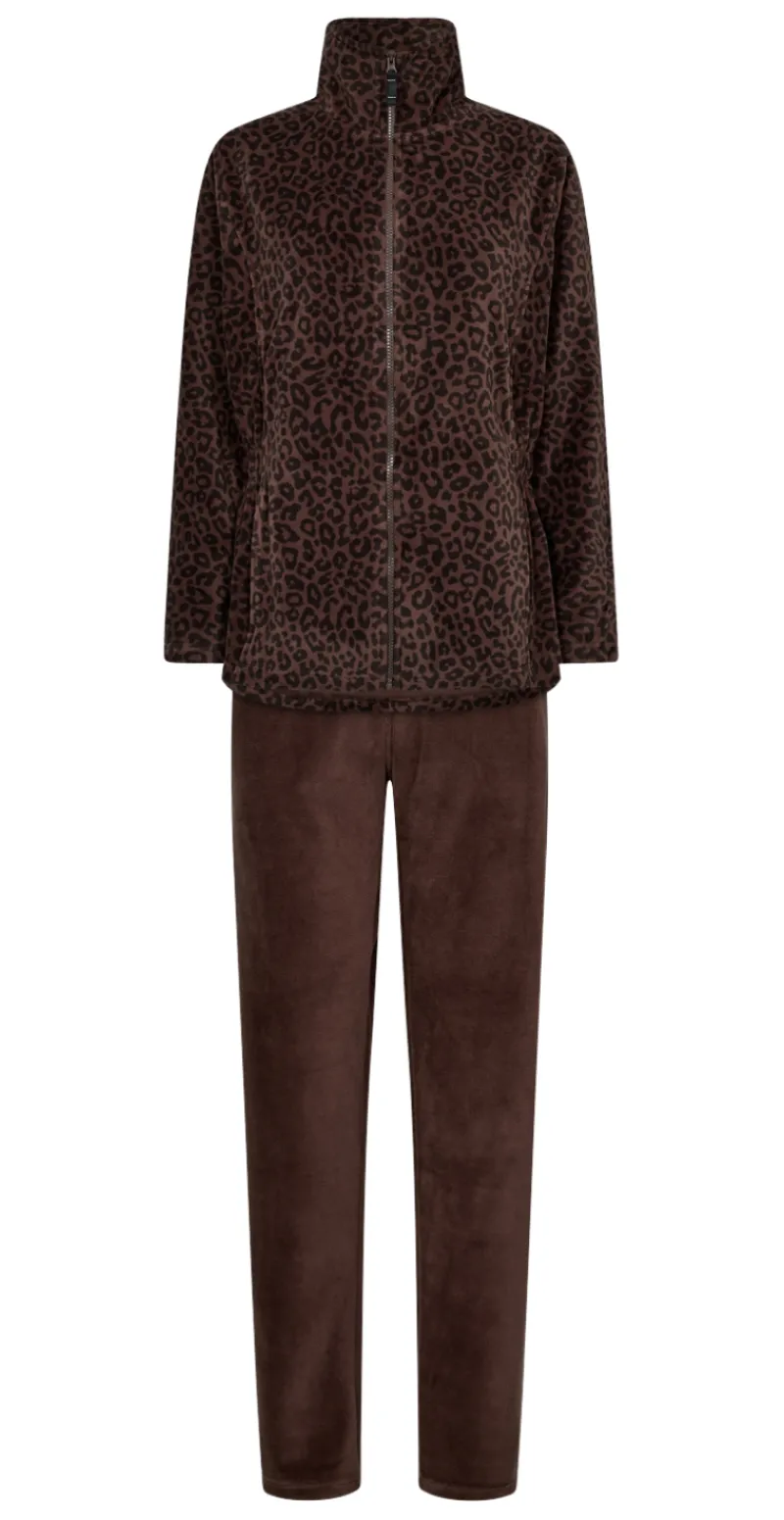 Pyjamassæt i velour med print brun