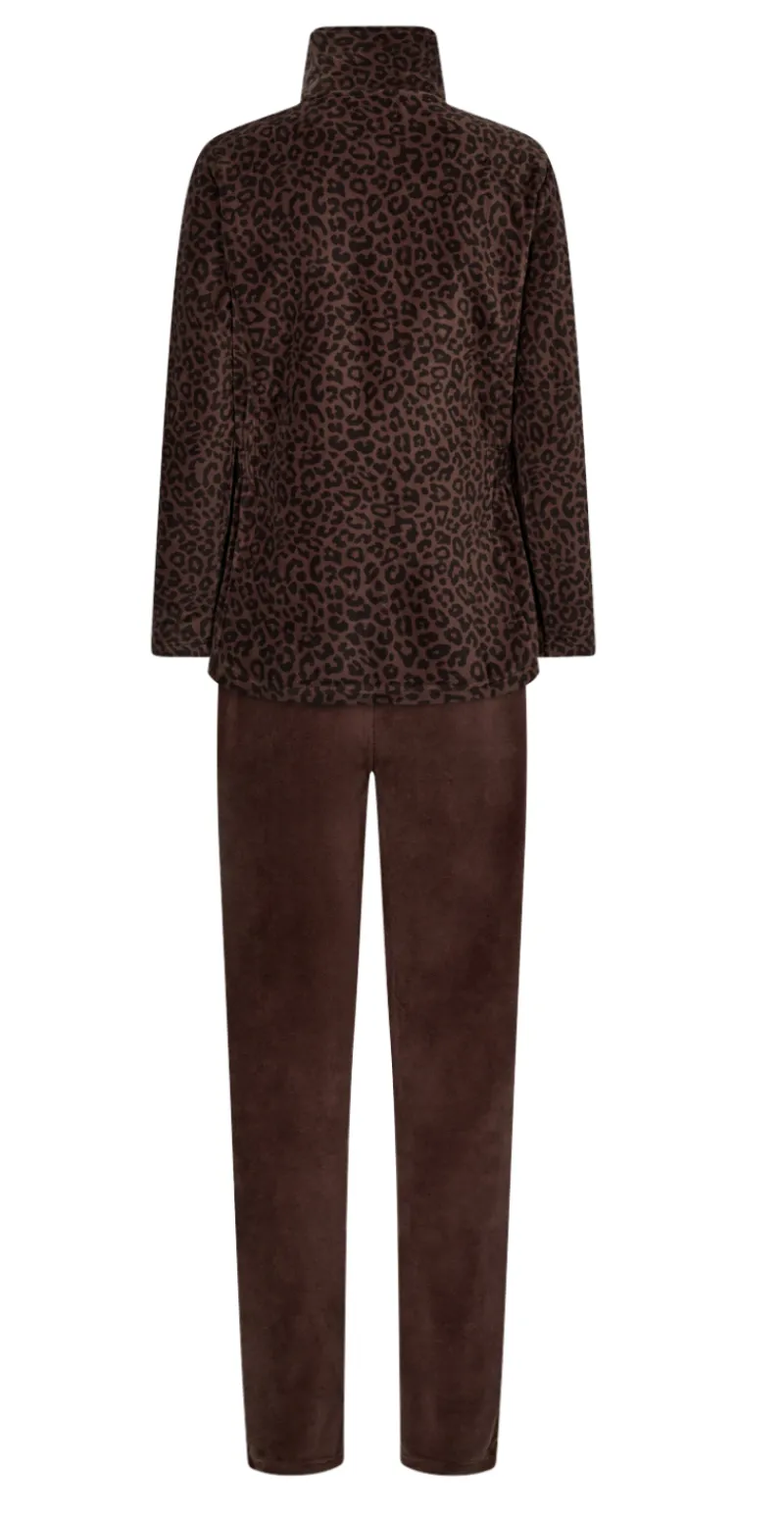 Pyjamassæt i velour med print brun