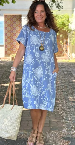 Ragna kjole med blomsterprint og lommer denim LikeLondon