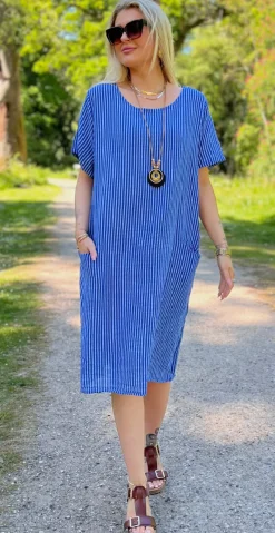 Ragna kjole med striber og lommer royalblue LikeLondon