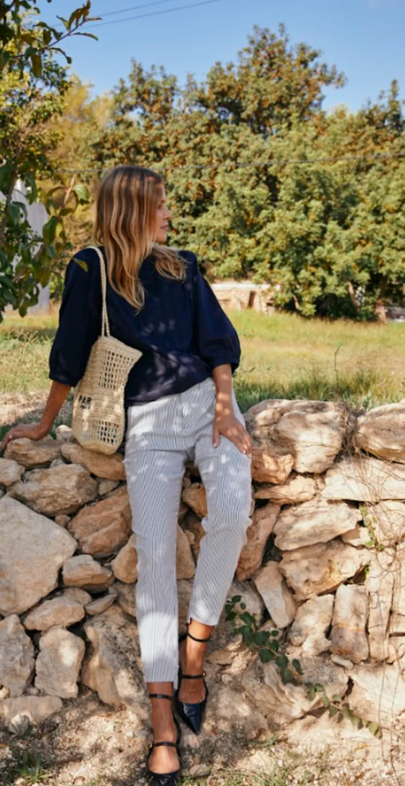 Rex bukser med striber navy w. off-white