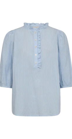 Rolly bluse med flæsedetalje blå & hvid