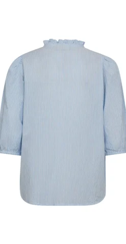 Rolly bluse med flæsedetalje blå & hvid