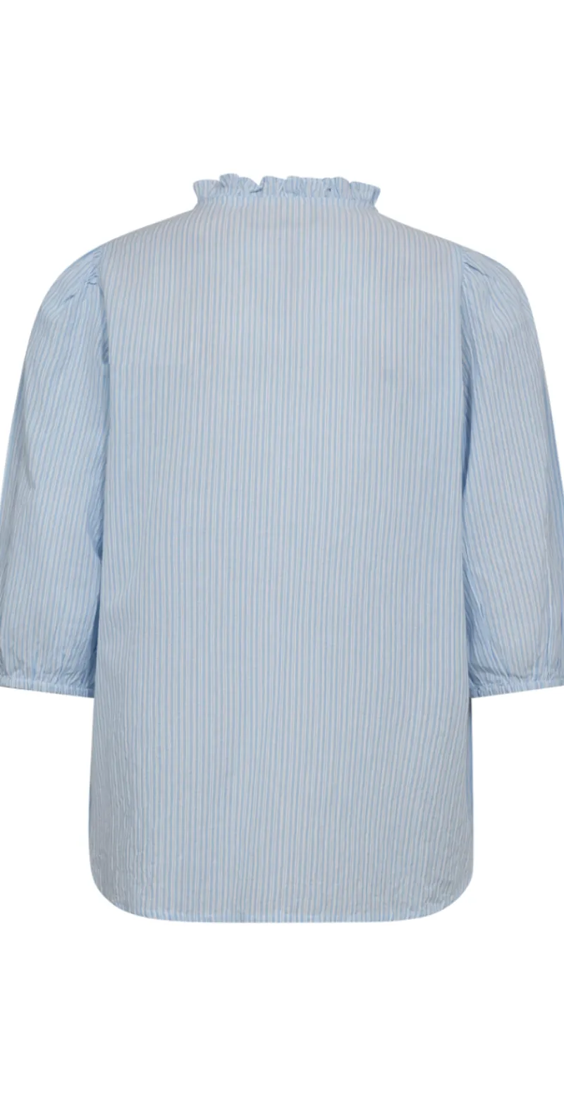 Rolly bluse med flæsedetalje blå & hvid