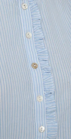 Rolly bluse med flæsedetalje blå & hvid