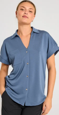 Rue skjortebluse med v-hals vintage indigo