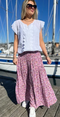 Sabrina bluse med hæklede detaljer hvid LikeLondon