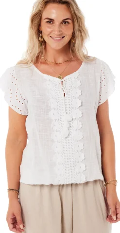 Sabrina bluse med hæklede detaljer hvid LikeLondon