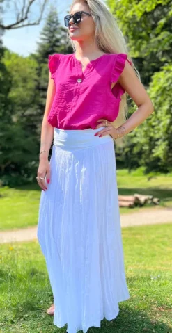 Sabrina lang nederdel med elastik hvid LikeLondon