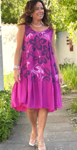 Safira kjole med peplum og blomsterprint pink LikeLondon