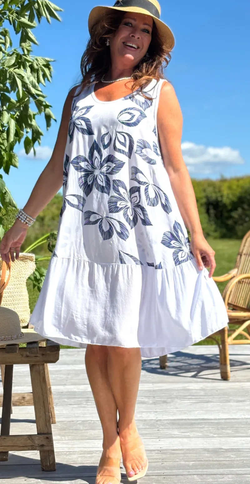 Safira kjole med peplum og blomsterprint hvid LikeLondon