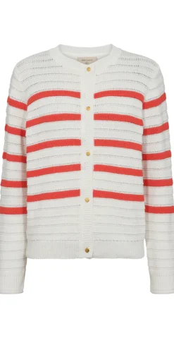 Sail cardigan med striber off-white w. bittersweet