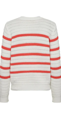 Sail cardigan med striber off-white w. bittersweet